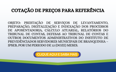 IPSEB divulga dispensa de licitação para apresentação de Cotação de Preços, no prazo de 03 (três) dias.